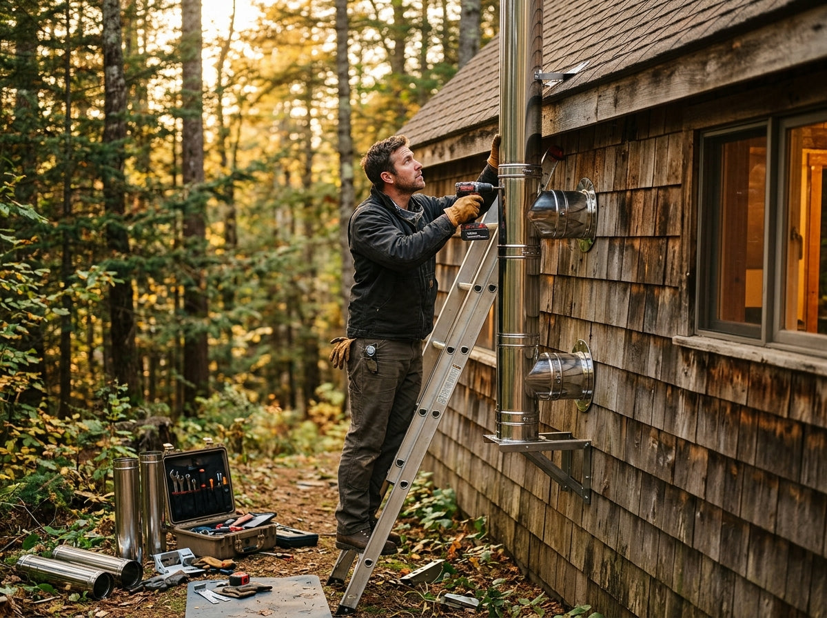 man installing a chimney pipe