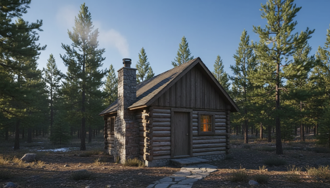 Log cabin with a Shasta Vent chimney cap on top