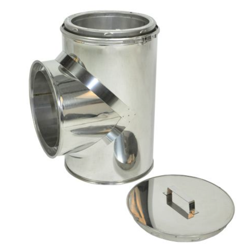 8-Inch Chimney Pipe Tee with Cleanout Cap (Stainless Steel)